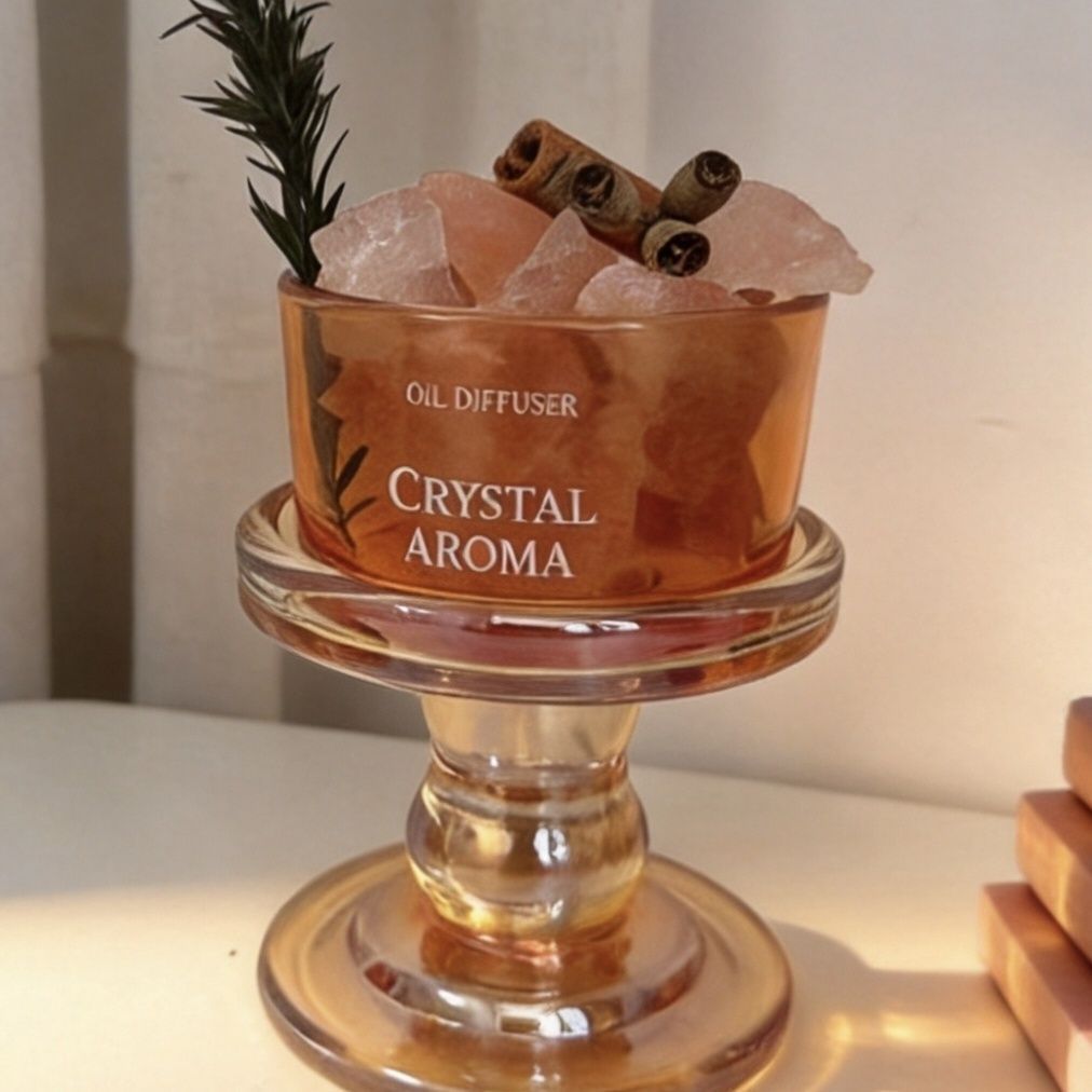 Orange Salt crystal diffuser bowl with stones and a pedestal base