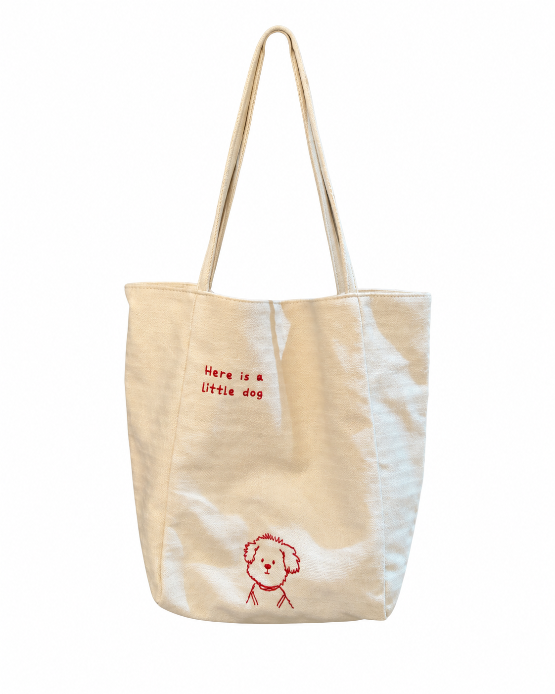 Moonlight White dog embroidered tote bag front view