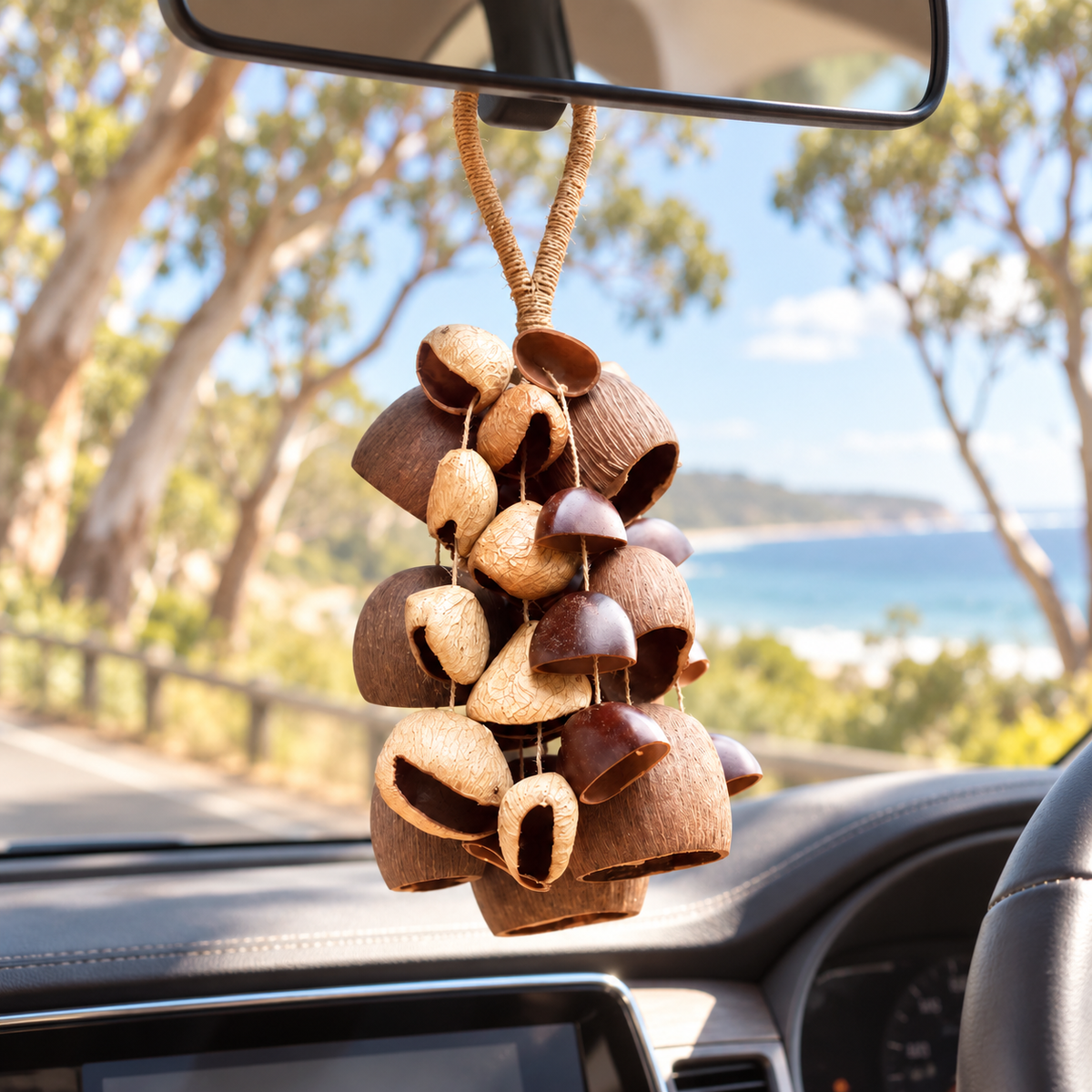 Lightweight nutshell hanging decoration with earthy natural tones