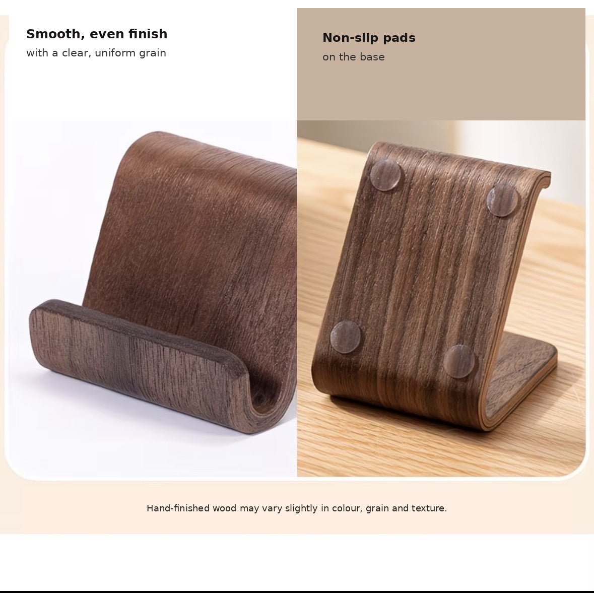 Angled desktop phone holder for reading, recipes and video calls