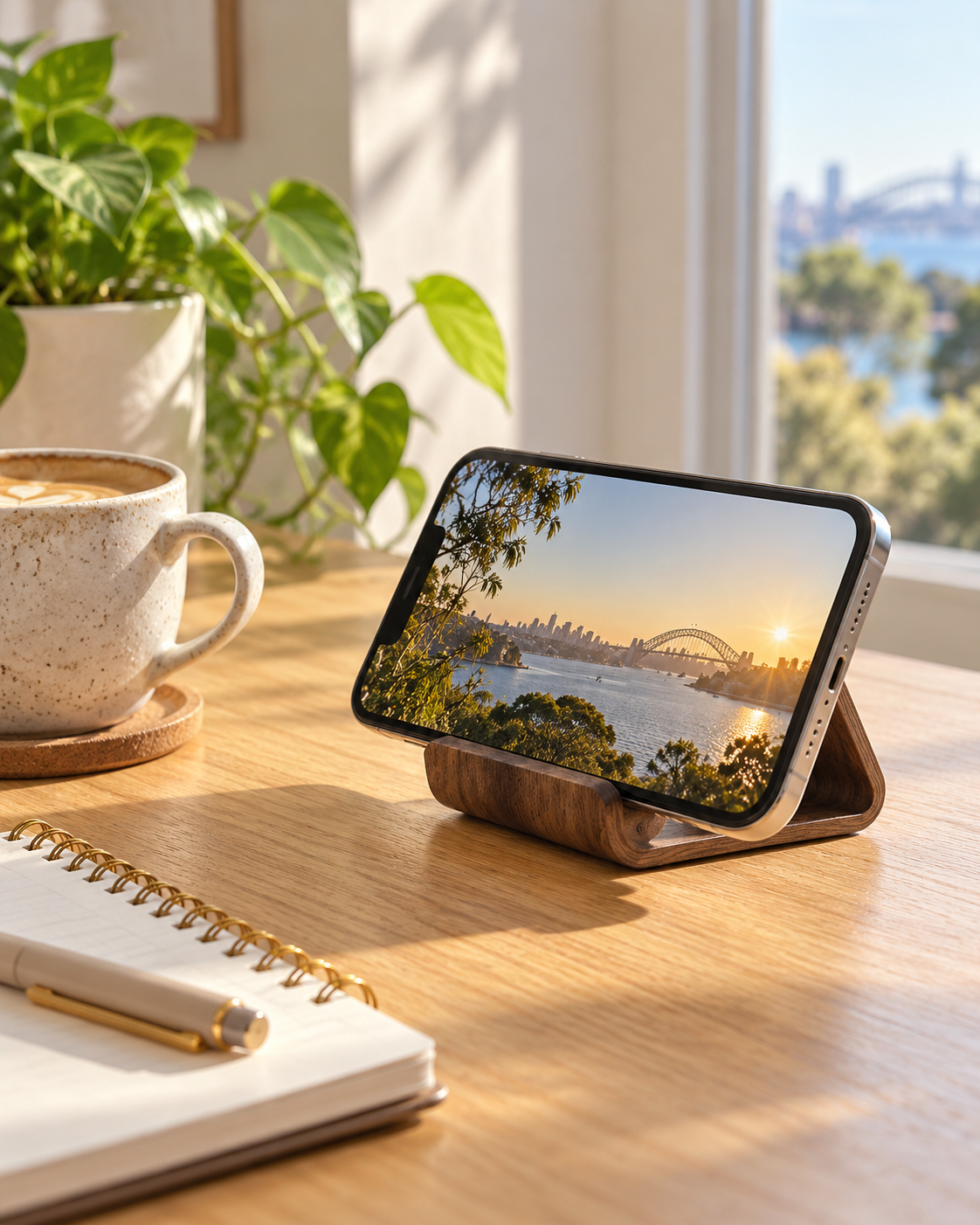 Walnut-Style Phone Stand – Minimalist Desktop Holder
