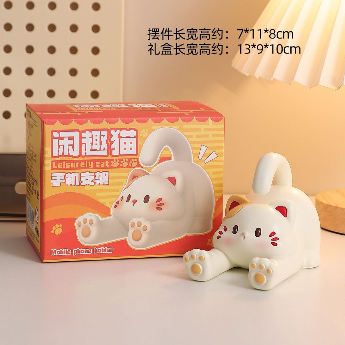 Style B: reclining white and calico cat resin phone holder with retail box