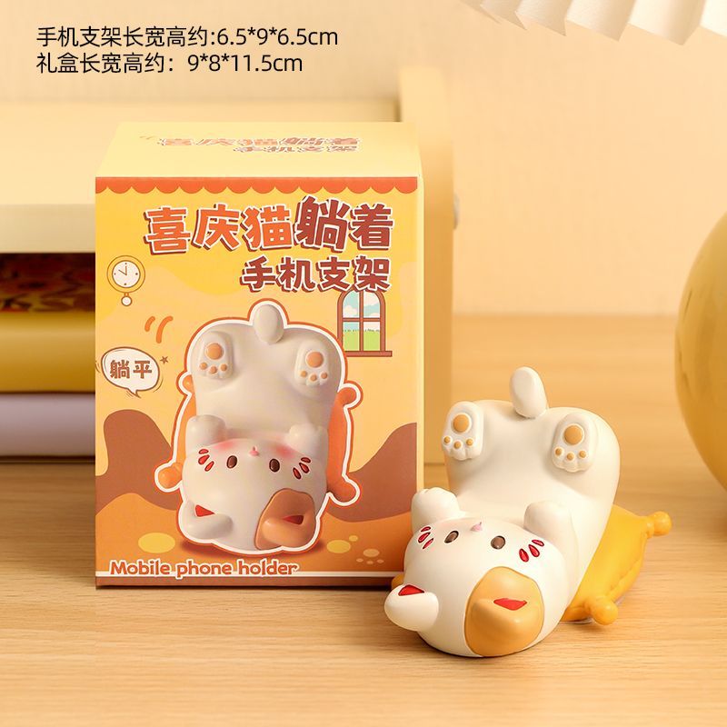 Style D: reclining cat resin phone stand with retail box
