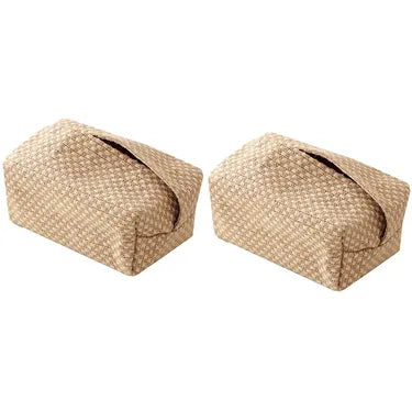 Two matching classic weave fabric tissue box covers