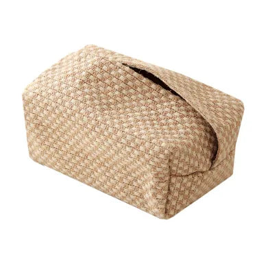 Single classic weave fabric tissue box cover on white