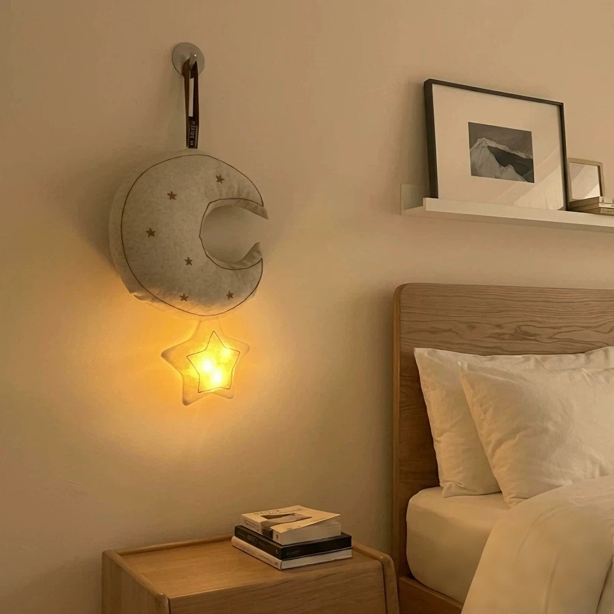Coffee coloured hanging moon night light with illuminated star