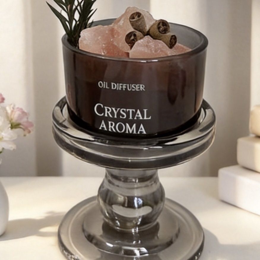 Ink Black crystal diffuser bowl on a pedestal base