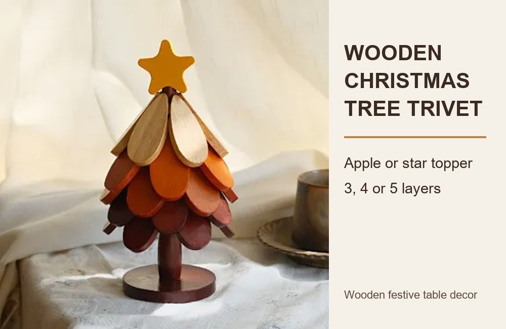 Wooden Christmas tree trivet with apple or star topper and three four or five layer options