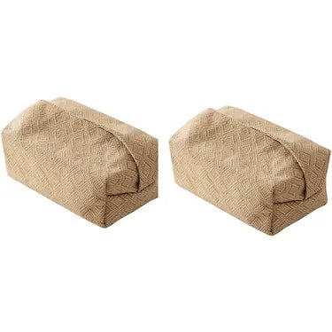 Two matching diamond-texture fabric tissue box covers