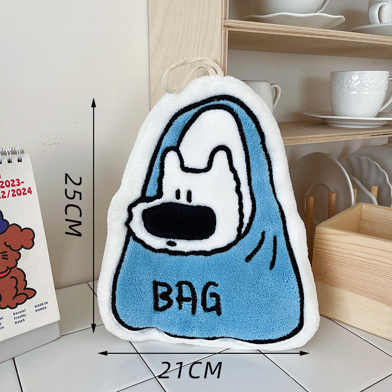 Blue hood dog hand towel with size diagram