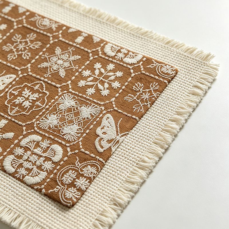 New Chinese style tea table mat in brown and natural cotton-linen