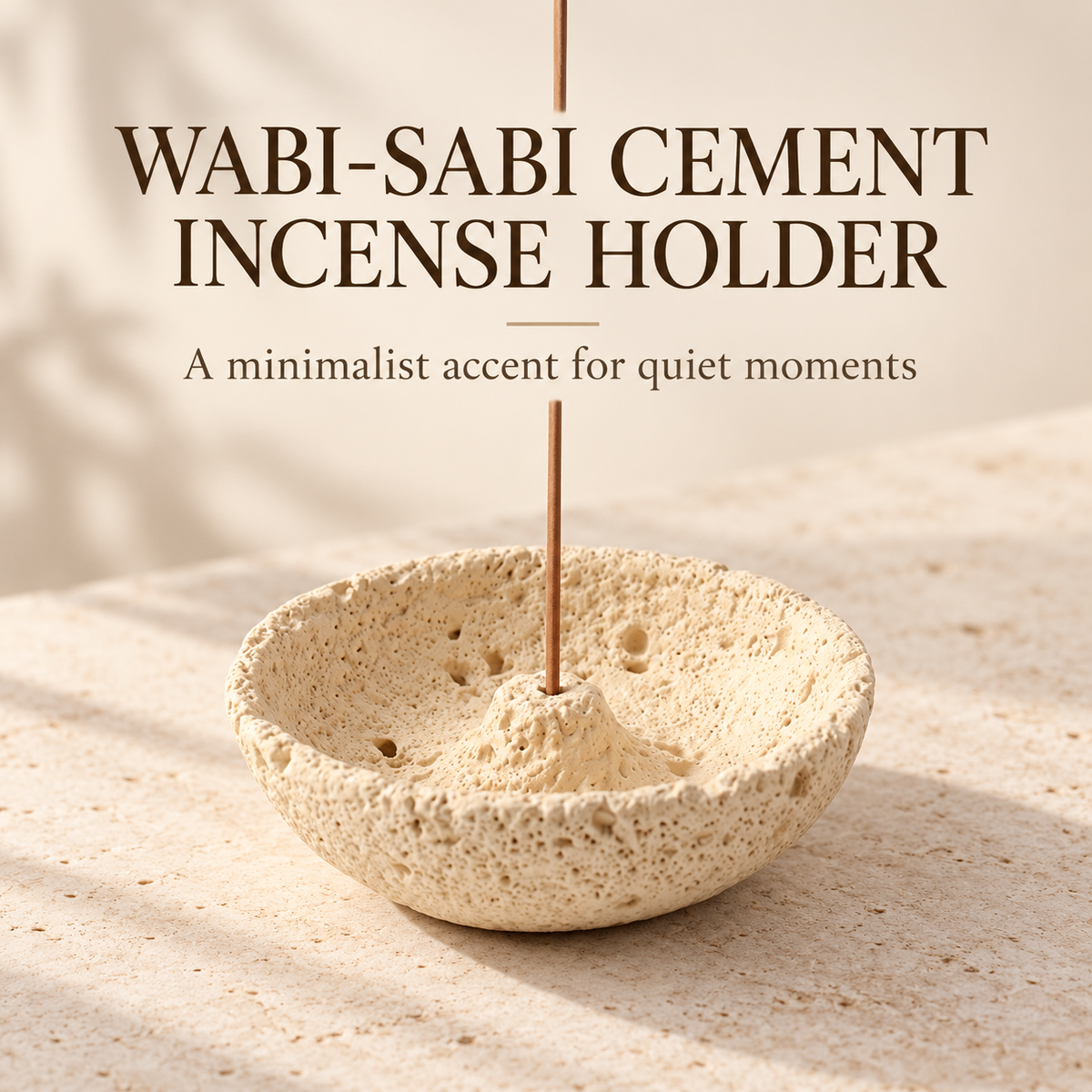 Wabi-sabi cement incense holder with a minimalist design
